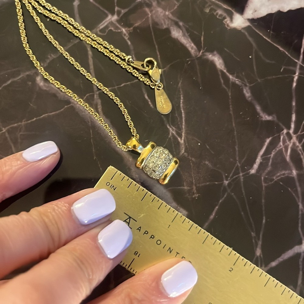 GUC: VALENTINO Gold Rhinestone-Pendant Necklace, 16” Chain